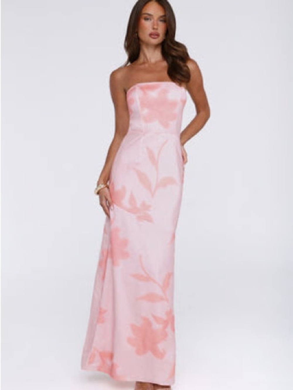 Hello Molly Strapless Pink Floral Column Gown